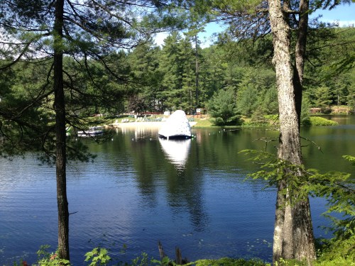 An inflatable rock climbing wall in the swimming area of the resort (guests only)